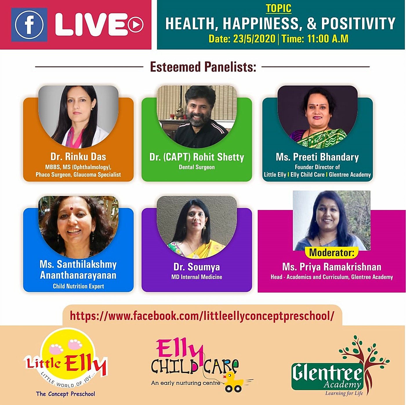The panel card for the Health, Happiness and Positivity session listing Dr. Rinku Das among the panelists