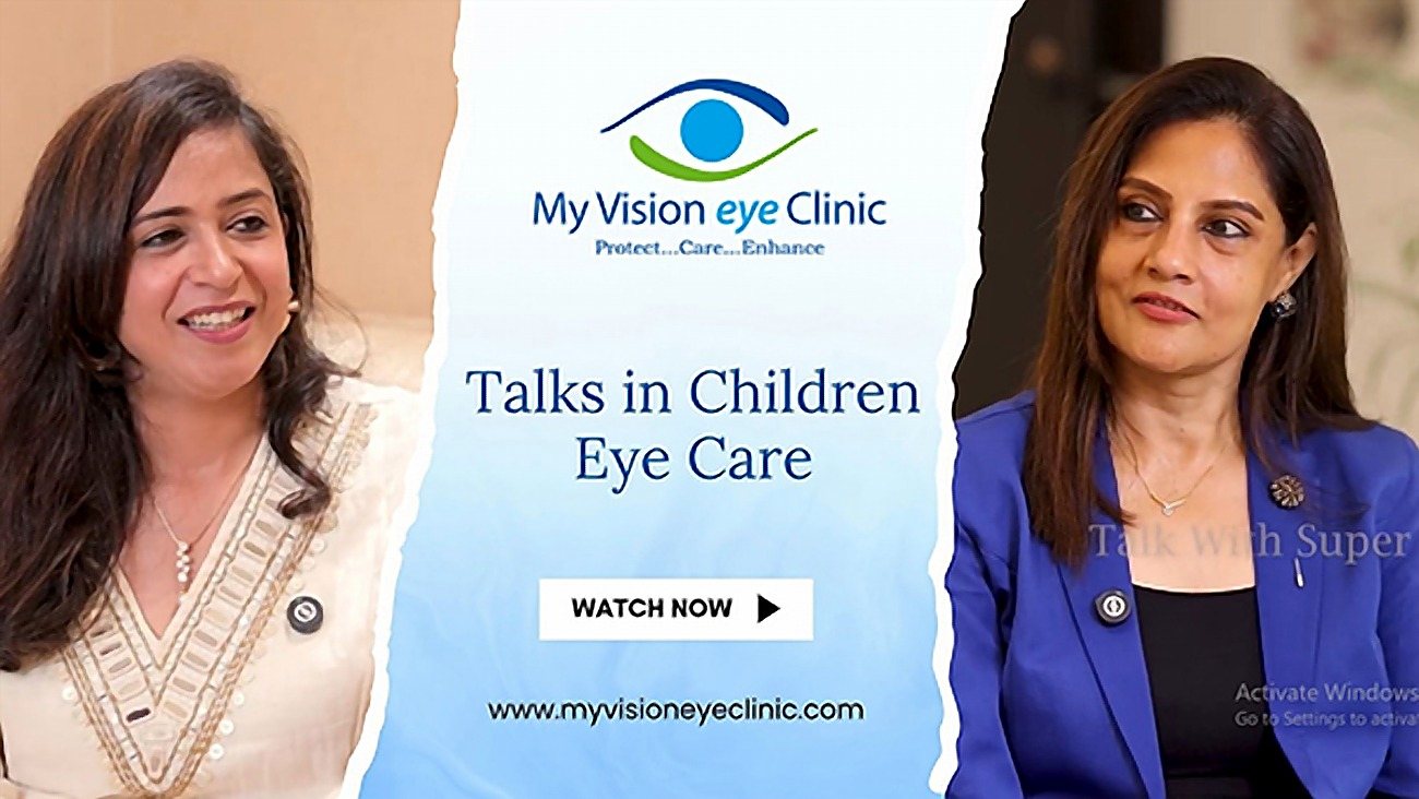 The podcast card for Talks in Children Eye Care, carrying the clinic tagline