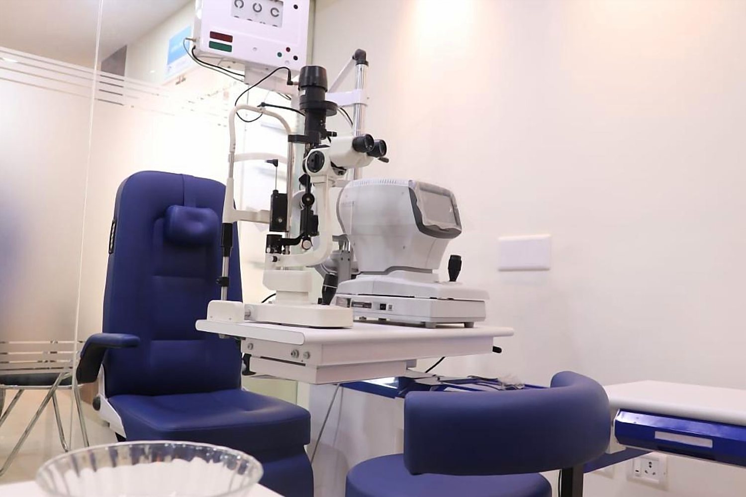 The examination room, with the slit lamp and patient chair